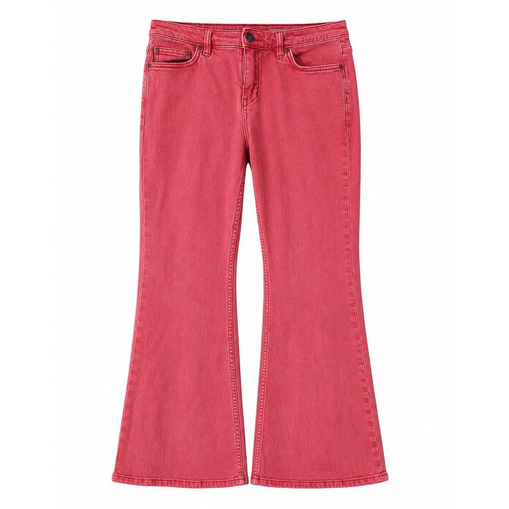 Free People FP Women’s Waist 28 Rose Red Stretch Cropped Flare Jeans Y2K Boho